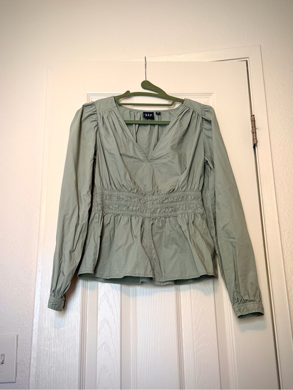 GAP Sage Green Smocked Waist V-Neck Blouse